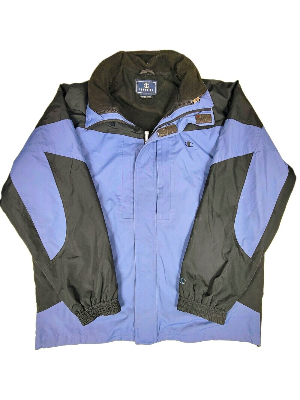 Champion Mens L Blue/Black Fleece Jacket Colorblock Full Zip